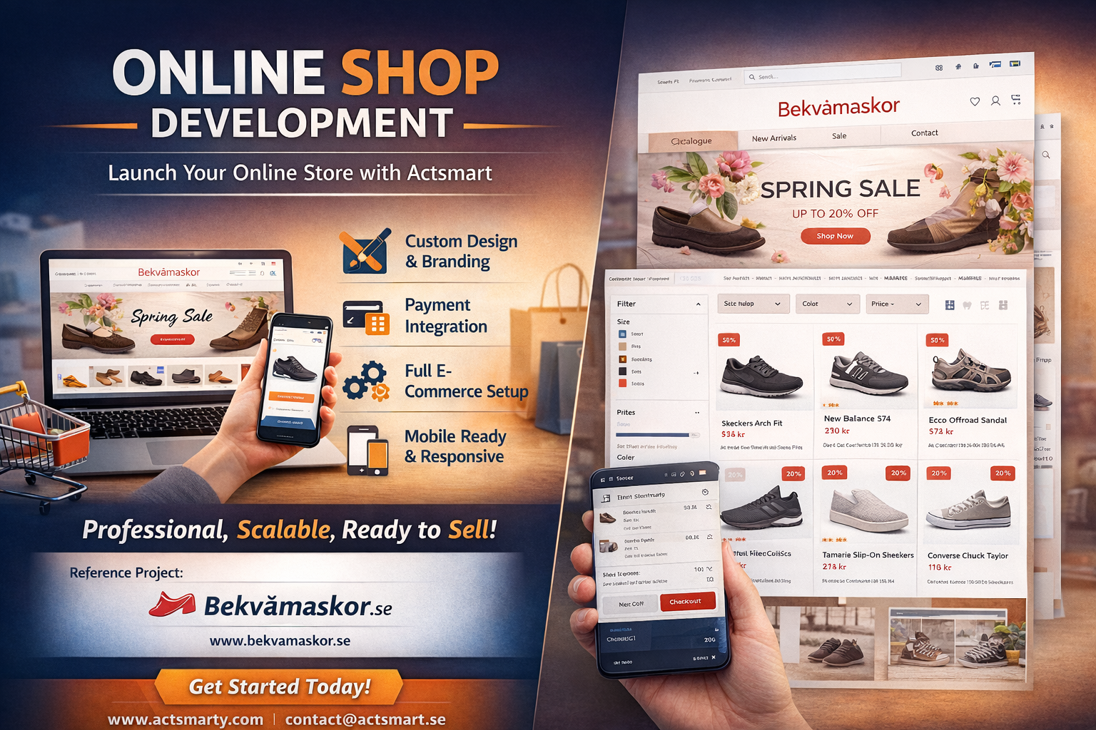 Bekväma Skor product catalogue interface example